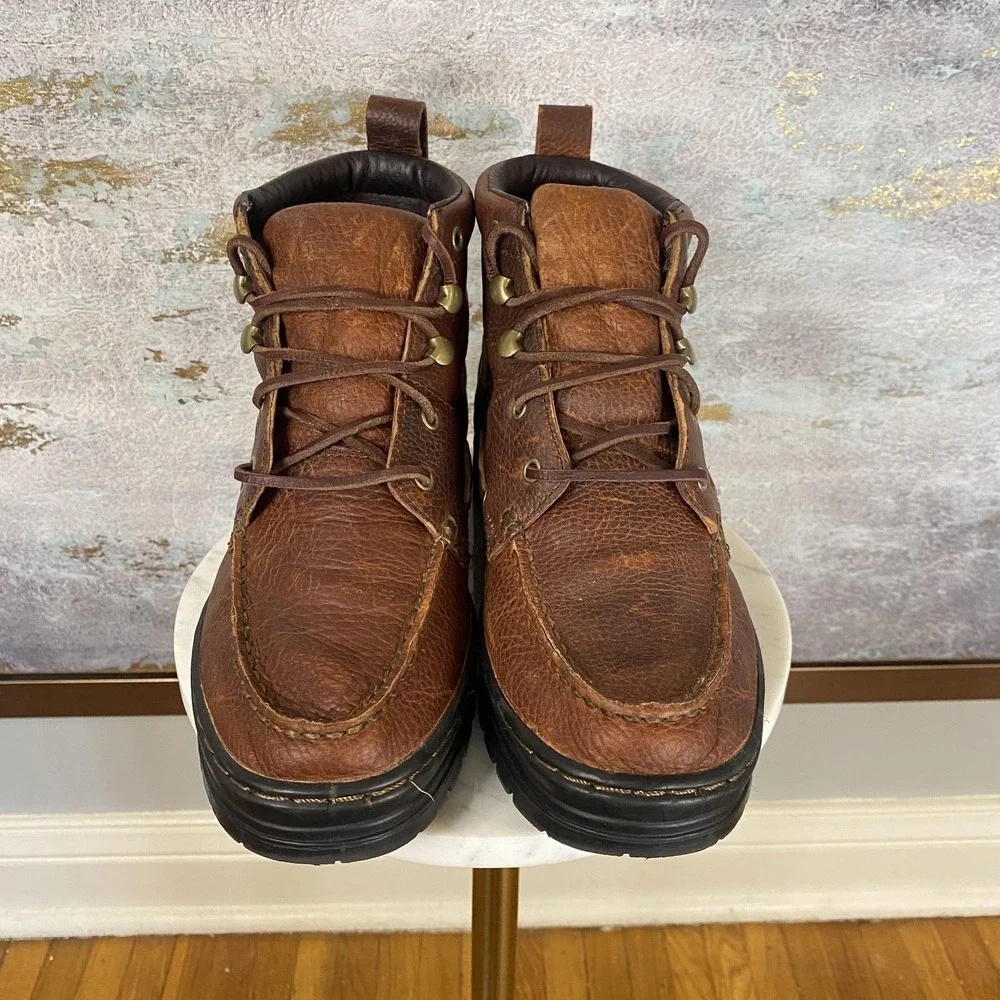 Justin 991 Chukka Boots Mens Size 7.5M Brown Leather Ankle Work Lace Up Lug Sole